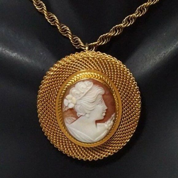 Van Dell Jewelry - Vintage Van Dell Gold Filled Cameo Brooch Necklace